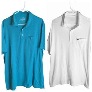 Vineyard Vines Edgartown Polo Shirt Bundle Sz XL White & Blue Striped Cotton Ble